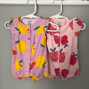 2 Carters 3M Summer Rompers, Like New